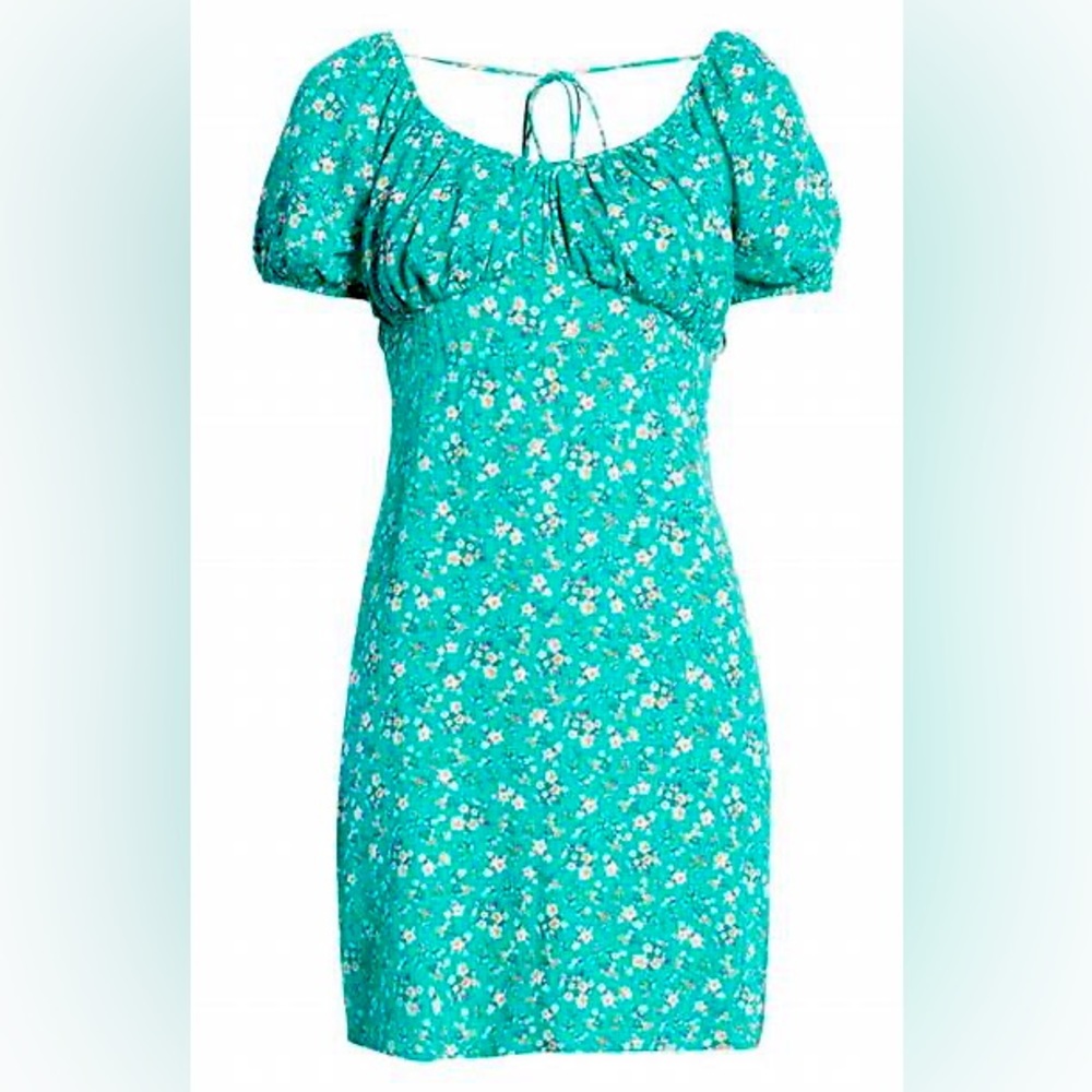 Good Luck Gem Puff sleeve mini dress. Size M. Green/white
